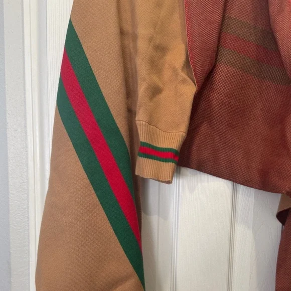 Tan and Red Striped Shawl with Fringe - Picture 2 of 6